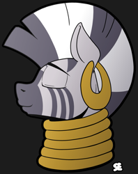 Size: 1401x1767 | Tagged: safe, artist:sefastpone, imported from derpibooru, zecora, zebra, bust, digital art, ear piercing, earring, eyes closed, jewelry, male, neck rings, piercing, portrait, rule 63, side view, simple background, solo, stallion