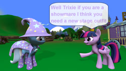 Size: 1920x1080 | Tagged: source needed, useless source url, safe, artist:ask-the-luna-knight, imported from derpibooru, trixie, twilight sparkle, alicorn, pony, unicorn, 3d, duo, source filmmaker, speech bubble, text, twilight sparkle (alicorn)