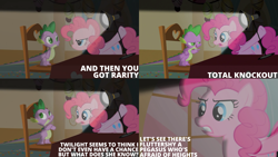 Size: 4400x2475 | Tagged: safe, edit, edited screencap, editor:quoterific, imported from derpibooru, screencap, pinkie pie, spike, dragon, earth pony, pony, party of one, season 1, female, male, mare