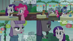 Size: 4400x2475 | Tagged: safe, edit, edited screencap, editor:quoterific, imported from derpibooru, screencap, maud pie, pinkie pie, rarity, waxton, earth pony, pony, unicorn, season 6, the gift of the maud pie