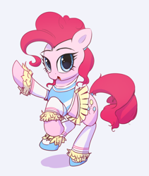 Size: 2500x2963 | Tagged: safe, artist:vultraz, pinkie pie, earth pony, pony, alternate hairstyle, cheerleader, cheerleader outfit, clothes, female, looking at you, mare, open mouth, pinktober, simple background, skirt, solo