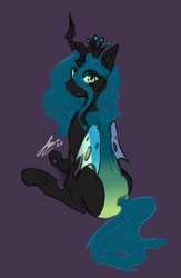 Size: 379x580 | Tagged: safe, artist:fandrawsart, imported from derpibooru, queen chrysalis, pony, cute, looking at you, looking back, rear view, simple background, sitting, solo