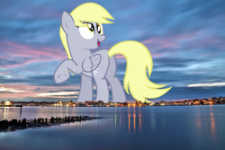 Size: 2048x1365 | Tagged: safe, artist:jaredking779, artist:tardifice, imported from derpibooru, derpy hooves, pegasus, pony, background pony, bubble butt, butt, derpyzilla, female, giant derpy hooves, giant pegasus, giant pony, giantess, highrise ponies, irl, macro, maine, mare, mega giant, photo, plot, ponies in real life, portland