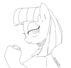 Size: 659x630 | Tagged: safe, artist:maren, imported from derpibooru, maud pie, earth pony, pony, 2017, aside glance, boulder (g4), bust, doodle, female, holding, looking at you, mare, old art