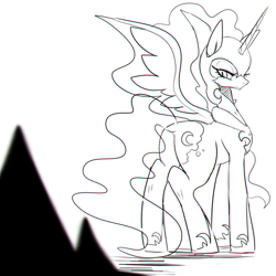 Size: 1200x1200 | Tagged: safe, artist:maren, imported from derpibooru, nightmare moon, alicorn, pony, 2015, butt, doodle, female, looking back, mare, old art, plot, solo, spread wings, standing, wings