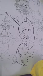 Size: 1152x2048 | Tagged: safe, artist:maren, imported from derpibooru, nightmare moon, alicorn, pony, 2017, bust, doodle, female, hoof shoes, hooves, mare, old art, raised hoof, smug, solo focus, traditional art