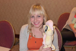 Size: 1024x684 | Tagged: safe, artist:spark-strudel, imported from derpibooru, fluttershy, human, andrea libman, irl, irl human, photo, plushie, voice actor