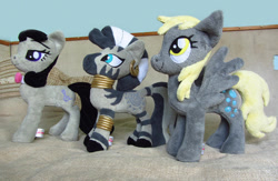 Size: 1024x667 | Tagged: safe, artist:spark-strudel, imported from derpibooru, derpy hooves, octavia melody, zecora, earth pony, pegasus, pony, zebra, irl, photo, plushie