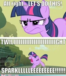 Size: 500x578 | Tagged: safe, edit, edited screencap, imported from derpibooru, screencap, twilight sparkle, pony, unicorn, feeling pinkie keen, season 1, caption, female, image macro, leeroy jenkins, mare, meme, my little brony, solo, text, unicorn twilight, warcraft, world of warcraft