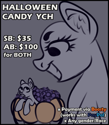 Size: 3500x4000 | Tagged: safe, artist:sadfloorlamp, imported from derpibooru, oc, pony, candy, commission, cute, female, female pred, fetish, food, halloween, holiday, imminent vore, macro, macro/micro, mare, micro, open, open mouth, pumpkin, tongue out, your character here
