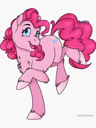 Size: 750x1000 | Tagged: safe, artist:m00nstonee, imported from derpibooru, pinkie pie, earth pony, pony, chest fluff, female, mare, open mouth, simple background, solo, unshorn fetlocks, white background