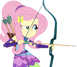 Size: 3418x3000 | Tagged: safe, artist:cloudy glow, imported from derpibooru, fluttershy, human, equestria girls, friendship games, .ai available, archer, arrow, bow (weapon), bow and arrow, clothes, female, high res, simple background, smiling, solo, transparent background, vector, weapon