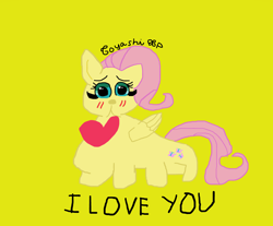 Size: 4624x3822 | Tagged: safe, artist:toyashixp, imported from derpibooru, fluttershy, pegasus, pony, female, g4, heart, mare, simple background, solo, yellow background