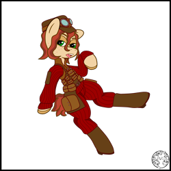 Size: 4000x4000 | Tagged: safe, artist:dice-warwick, imported from derpibooru, oc, oc only, oc:plasma cutter, earth pony, pony, fallout equestria, female, hat, leather, mare, scribe, simple background, solo, steel ranger, steel ranger scribe, tongue out, transparent background