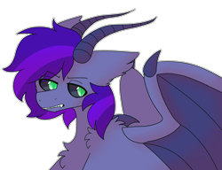 Size: 2600x2000 | Tagged: safe, artist:puppie, imported from derpibooru, oc, oc only, oc:radagast, demon, demon pony, green eyes, horns, sharp teeth, simple background, solo, teeth, transparent background