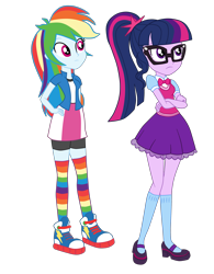 Size: 2900x3719 | Tagged: safe, alternate version, artist:gmaplay, imported from derpibooru, rainbow dash, sci-twi, twilight sparkle, human, equestria girls, movie magic, spoiler:eqg specials, clothes, converse, rainbow socks, sci-twi outfits, shoes, simple background, socks, striped socks, transparent background