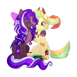Size: 1920x1921 | Tagged: safe, artist:yukkimo, imported from derpibooru, oc, oc only, earth pony, pegasus, pony, bow, female, hair bow, mare, simple background, transparent background