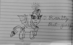 Size: 602x378 | Tagged: safe, artist:jazepony, imported from derpibooru, rarity, bat pony, bat ponified, lined paper, notebook, race swap, raribat, solo, traditional art