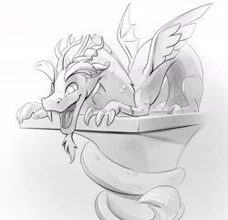 Size: 3000x2892 | Tagged: safe, artist:taneysha, imported from derpibooru, discord, draconequus, gargoyle, 2022, grayscale, high res, inktober, inktober 2022, monochrome, solo