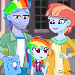 Size: 900x900 | Tagged: safe, artist:mlplary6, imported from derpibooru, bow hothoof, rainbow dash, windy whistles, human, equestria girls, cute, dashabetes, family, father and child, father and daughter, female, like father like daughter, like mother like daughter, like parent like child, male, mother and child, mother and daughter, smiling, stubble, young, younger