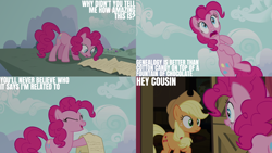 Size: 4400x2475 | Tagged: safe, edit, edited screencap, editor:quoterific, imported from derpibooru, screencap, applejack, pinkie pie, pinkie apple pie