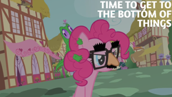 Size: 1920x1080 | Tagged: safe, edit, edited screencap, editor:quoterific, imported from derpibooru, screencap, gummy, pinkie pie, alligator, earth pony, pony, party of one, season 1, female, groucho mask, mare