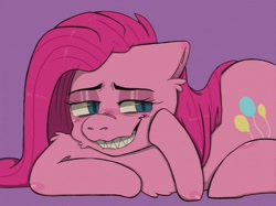 Size: 1478x1108 | Tagged: safe, artist:usapipoyoyo, imported from derpibooru, pinkie pie, earth pony, pony, grin, lidded eyes, pinkamena diane pie, sharp teeth, smiling, solo, teeth