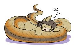 Size: 1808x1100 | Tagged: safe, artist:raeligath, oc, oc only, lamia, original species, snake, snake pony, female, onomatopoeia, sleeping, solo, sound effects, zzz