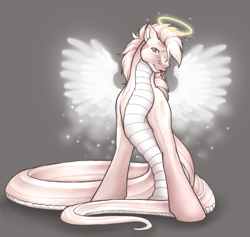 Size: 913x864 | Tagged: safe, artist:clemikou, oc, oc only, lamia, original species, snake, snake pony, :p, angel, angelic wings, forked tongue, halo, solo, tongue out, wings