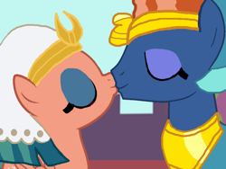 Size: 800x600 | Tagged: safe, artist:3d4d, imported from derpibooru, prince hisan, somnambula, couple, egyptian, egyptian headdress, egyptian pony, female, hisambula, kiss on the lips, kissing, male, shipping, straight