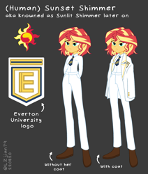 Size: 1272x1500 | Tagged: safe, artist:lzjian79, imported from derpibooru, sunset shimmer, human, comic:the setting of two suns, equestria girls, clothes, coat, everton, gray background, human sunset, necktie, simple background, sunlit shimmer