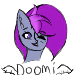 Size: 5000x5000 | Tagged: safe, artist:houndy, imported from derpibooru, oc, oc only, oc:doomi, bat pony, bust, cute, happy, looking at you, one eye closed, portrait, simple, simple background, solo, white background, wings, wink, winking at you