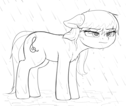 Size: 1961x1648 | Tagged: safe, artist:zippysqrl, imported from derpibooru, octavia melody, earth pony, pony, chest fluff, female, floppy ears, grayscale, grumpy, monochrome, puddle, rain, solo, wet, wet mane, wet mane octavia