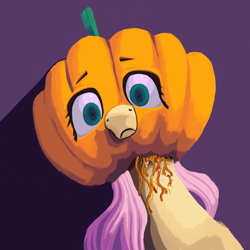 Size: 2000x2000 | Tagged: safe, artist:thelastenforcement, imported from derpibooru, fluttershy, pony, bust, clothes, costume, female, halloween, halloween costume, high res, holiday, jack-o-lantern, looking at you, mare, mask, pumpkin, pumpkin head, pumpkin mask, pumpkin seed, solo