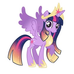 Size: 640x640 | Tagged: safe, artist:dovahkiira, imported from derpibooru, twilight sparkle, alicorn, pony, big crown thingy, clothes, colored wings, element of magic, female, gradient mane, gradient wings, jewelry, mare, older, older twilight, reddit, redesign, regalia, shoes, simple background, solo, sparkly mane, twilight sparkle (alicorn), white background, wings