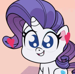 Size: 572x561 | Tagged: safe, imported from derpibooru, screencap, rarity, pony, unicorn, my little pony: pony life, spoiler:pony life s02e22, animated, blinking, cropped, cute, female, g4.5, gif, heart, mare, raribetes, solo, the shows must go on