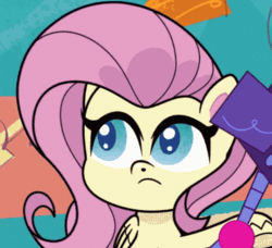 Size: 712x648 | Tagged: safe, imported from derpibooru, screencap, fluttershy, pegasus, pony, my little pony: pony life, spoiler:pony life s02e02, animated, cropped, cute, female, g4.5, gif, mare, shyabetes, solo, the crystal capturing contraption