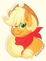 Size: 768x1024 | Tagged: safe, artist:pigeorgien, imported from derpibooru, applejack, earth pony, pony, applejack's hat, bust, cowboy hat, cute, female, hat, jackabetes, kerchief, looking at you, mare, portrait, solo