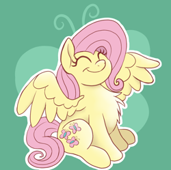Size: 1968x1963 | Tagged: safe, artist:doodledonutart, imported from derpibooru, fluttershy, pegasus, pony, ^^, chest fluff, cute, daaaaaaaaaaaw, eyelashes, eyes closed, female, fluffy, green background, mare, ponytober, shyabetes, simple background, smiling, solo, spread wings, wings