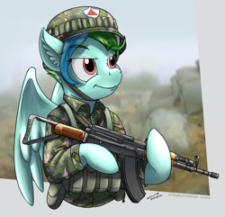 Size: 1920x1850 | Tagged: safe, artist:buckweiser, imported from derpibooru, oc, oc:tracer wake, pegasus, body armor, camouflage, clothes, gun, helmet, military, military pony, military uniform, pegasus oc, pla, rifle, soldier, soldier pony, type-81, uniform, weapon