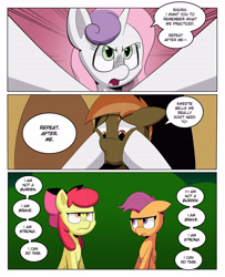 Size: 3000x3700 | Tagged: safe, artist:begoliah, imported from derpibooru, apple bloom, button mash, scootaloo, sweetie belle, earth pony, pegasus, pony, unicorn, comic:crusaders, comic, cutie mark crusaders, female, male