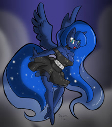 Size: 929x1057 | Tagged: safe, artist:theburningdonut, imported from derpibooru, princess luna, anthro, clothes, dress, solo