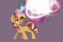 Size: 3000x2000 | Tagged: safe, artist:chedx, imported from derpibooru, sunset shimmer, pony, unicorn, female, glowing, glowing horn, horn, magic, mare, open mouth, open smile, ponytober, smiling