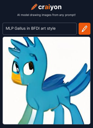 Size: 1162x1600 | Tagged: safe, imported from derpibooru, gallus, griffon, ai content, ai generated, battle for dream island, generator:craiyon, male, solo, style emulation