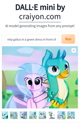 Size: 661x1025 | Tagged: safe, imported from derpibooru, gallus, silverstream, griffon, hippogriff, ai content, ai generated, duo, female, gallstream, generator:craiyon, machine learning abomination, male, not salmon, prompter:thegamerpainter, shipping, simple background, straight, text, wat, what has science done, white background