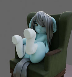 Size: 1119x1200 | Tagged: safe, artist:lfø, imported from derpibooru, oc, oc only, oc:flower popen, bat pony, pony, robot, robot pony, 3d, bat pony oc, bat wings, blender, blender cycles, blue pony, butt, clothes, couch, couch potato, cute, female, floppy ears, grey hair, gynoid, long hair, looking at you, mare, open pony, plot, render, second life, simple background, sitting, smiling, smiling at you, socks, solo, wings, yellow eyes