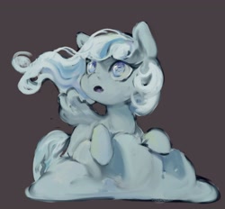 Size: 3904x3624 | Tagged: safe, artist:inkhooves, imported from derpibooru, oc, oc only, oc:snowdrop, pegasus, pony, cloud, female, filly, foal, gray background, high res, looking up, on a cloud, open mouth, simple background, sitting, sitting on a cloud, solo