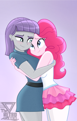 Size: 1700x2667 | Tagged: safe, artist:theretroart88, imported from derpibooru, maud pie, pinkie pie, human, equestria girls, equestria girls series, breasts, curvy, cute, diapinkes, duo, female, hug, looking at each other, looking at someone, maudabetes, sibling love, siblings, sisterly love, sisters, smiling, stupid sexy maud pie, stupid sexy pinkie, when she smiles