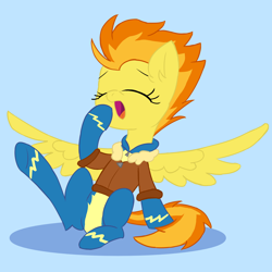 Size: 2000x2000 | Tagged: safe, artist:fakkajohan, imported from derpibooru, spitfire, pegasus, pony, bomber jacket, clothes, cute, cutefire, eyes closed, female, jacket, simple background, sitting, sleepy, solo, spread wings, uniform, wings, wonderbolts uniform, yawn