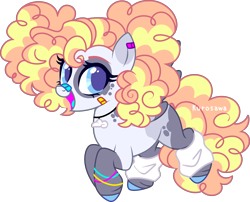 Size: 2800x2265 | Tagged: safe, artist:kurosawakuro, imported from derpibooru, oc, pegasus, pony, bandage, bandaid, bandaid on nose, base used, blue eyes, blue tongue, bracelet, clothes, colored hooves, curly hair, female, jewelry, leg warmers, magical lesbian spawn, mare, necklace, offspring, parent:derpy hooves, parent:pinkie pie, parents:derpypie, pegasus oc, simple background, solo, transparent background